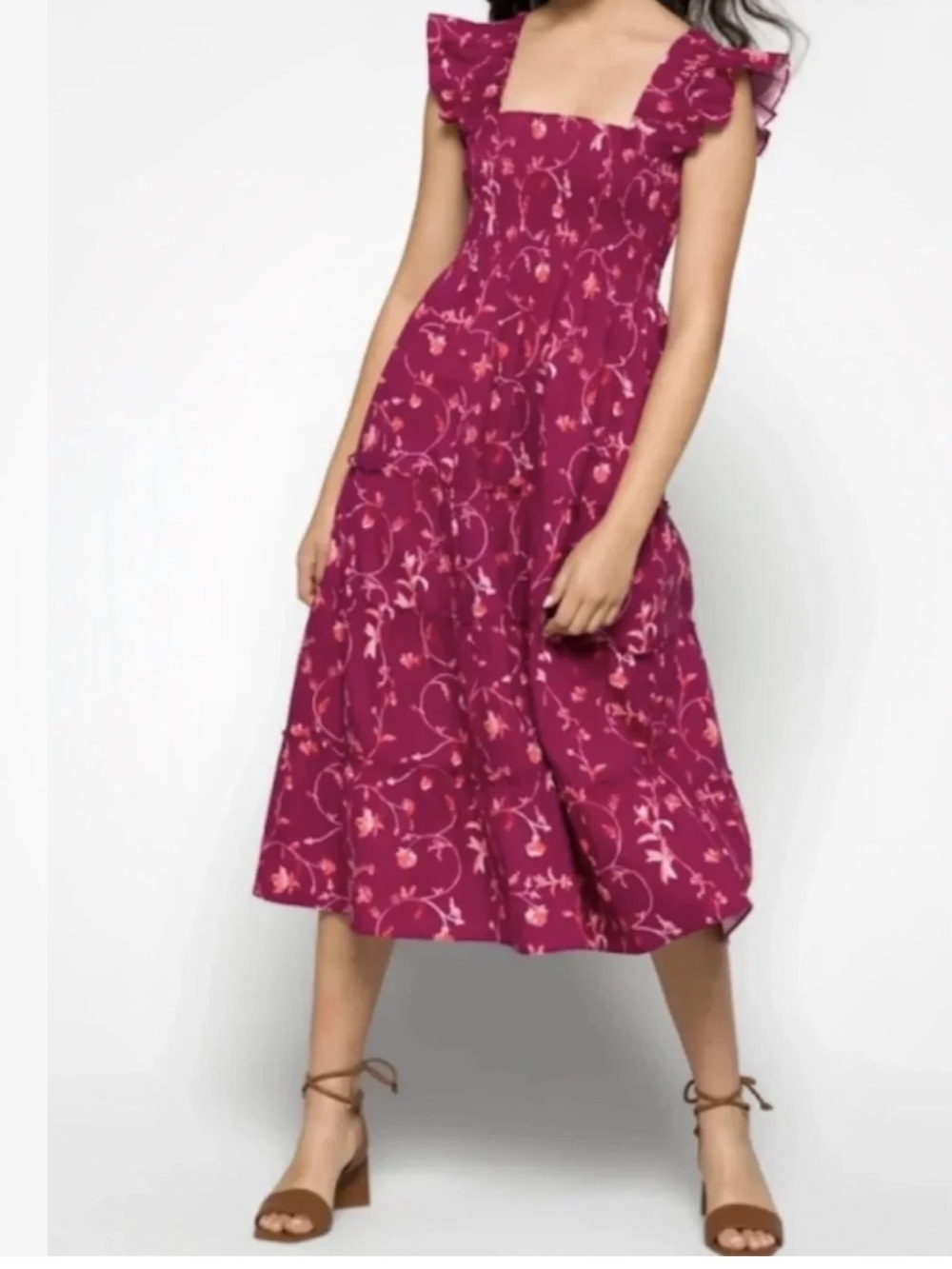 NWT Hill House Home Ellie Nap Dress Burgundy Floral XS Sundress Midi